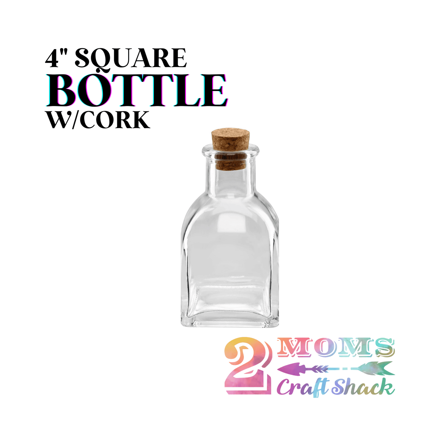 4" SQUARE BOTTLE W/CORK - GLASS - BLANK