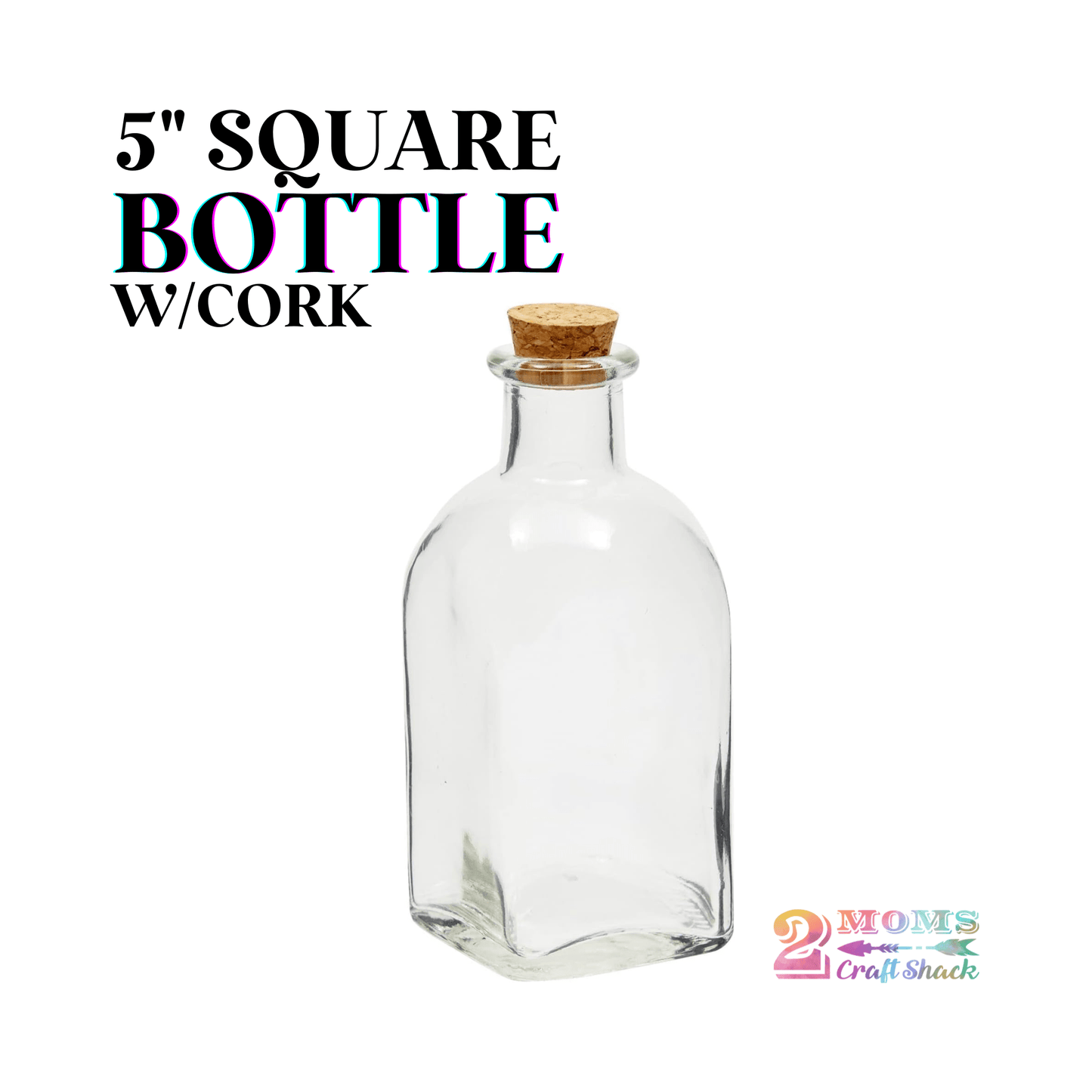 5" SQUARE BOTTLE W/CORK - GLASS - BLANK