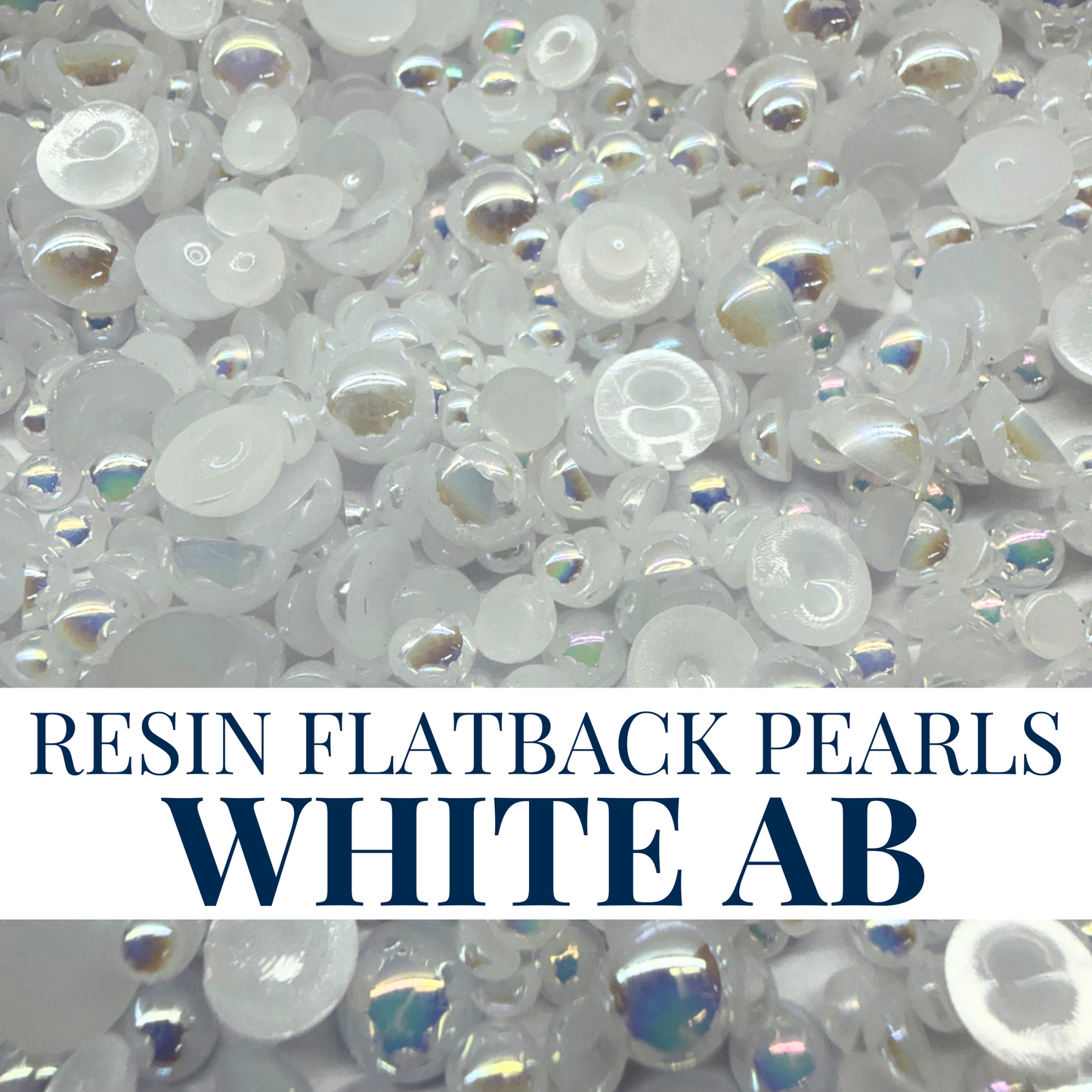 RESIN FLATBACK PEARLS - WHITE AB