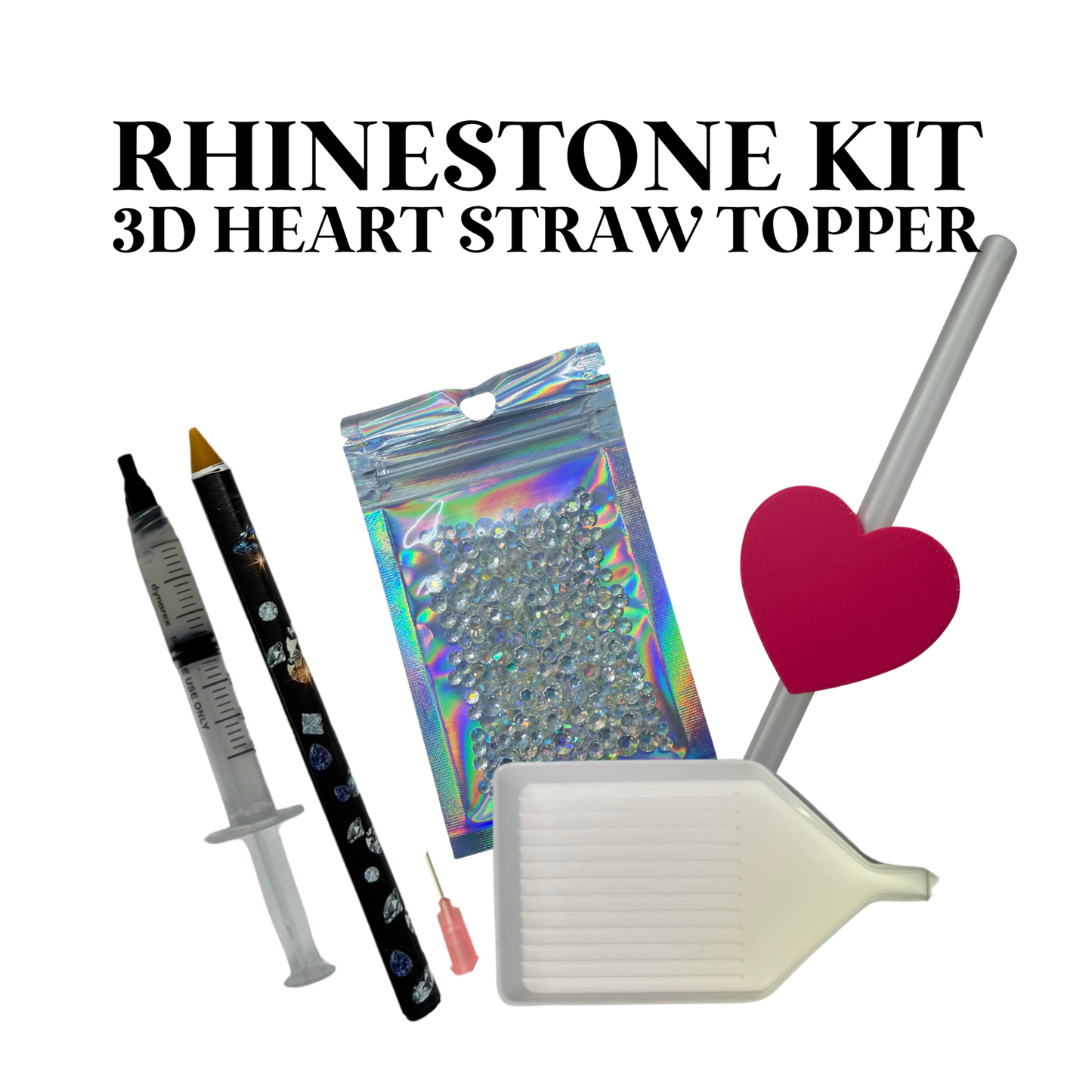 RHINESTONE KIT - 3D HEART STRAW TOPPER - BUNDLE